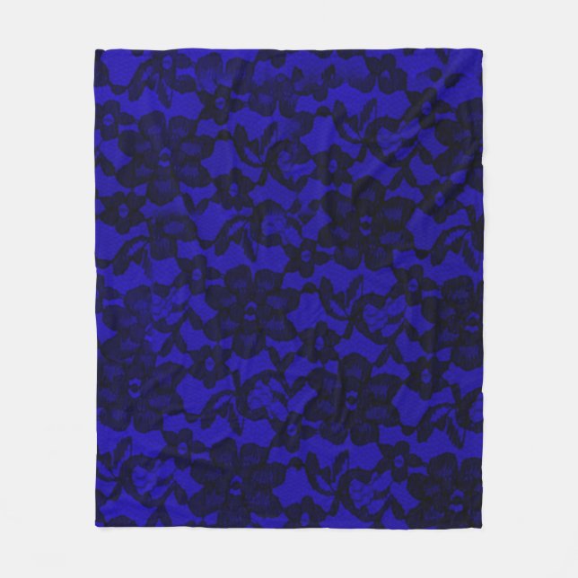 Manta Polar Royal Blue Floral Black Lace Fleece Blanket (Anverso)