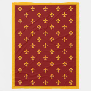 Manta Polar Royal Gold Fleurs de Lis en Royal Garnet