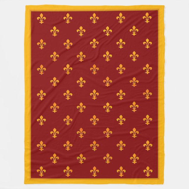Manta Polar Royal Gold Fleurs de Lis on Royal Garnet (Anverso)