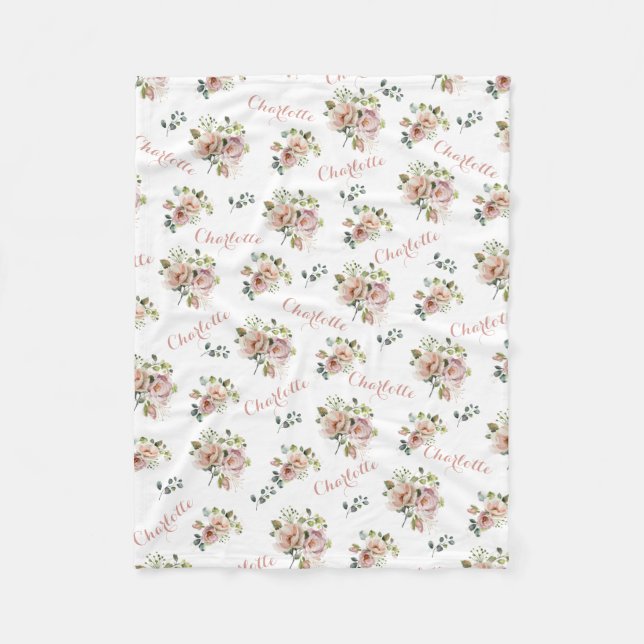 Manta Polar Rubor Floral Monogramed Fleece Blanket (Anverso)