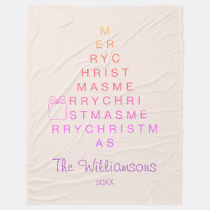 Manta Polar Rubor Pink Merry Christmas Family Name Typography