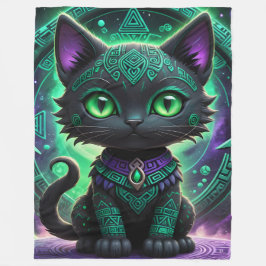 Manta Polar Rune Green Cat Fleece Blanket