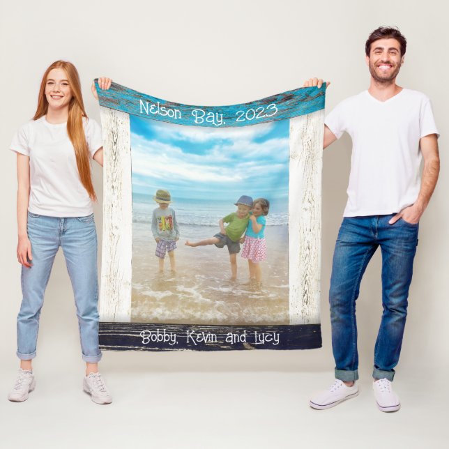 Manta Polar Rustic Blue White Beach Wood Text Photo Frame (In situ)