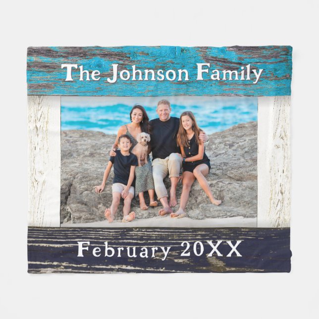 Manta Polar Rustic Blue Wood Frame Family Name  (Frente (Horizontal))