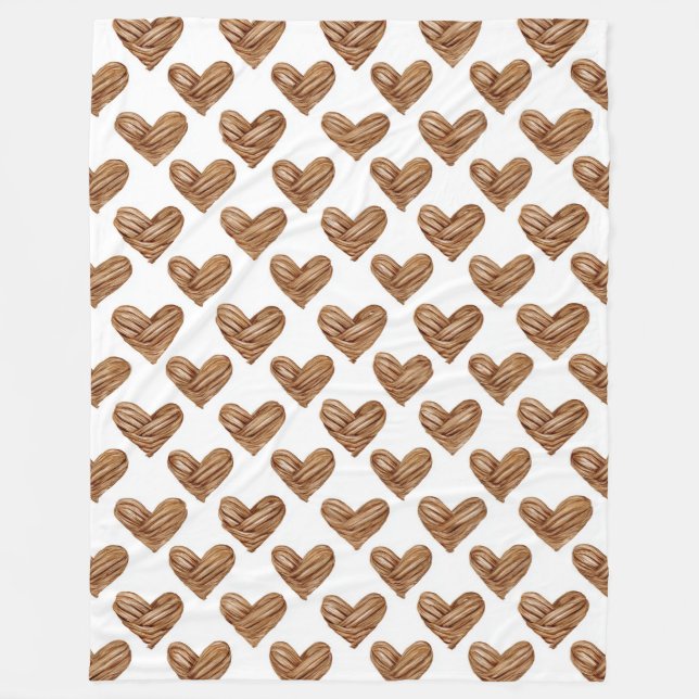 Manta Polar Rustic Brown Weave Hearts Birthday (Anverso)