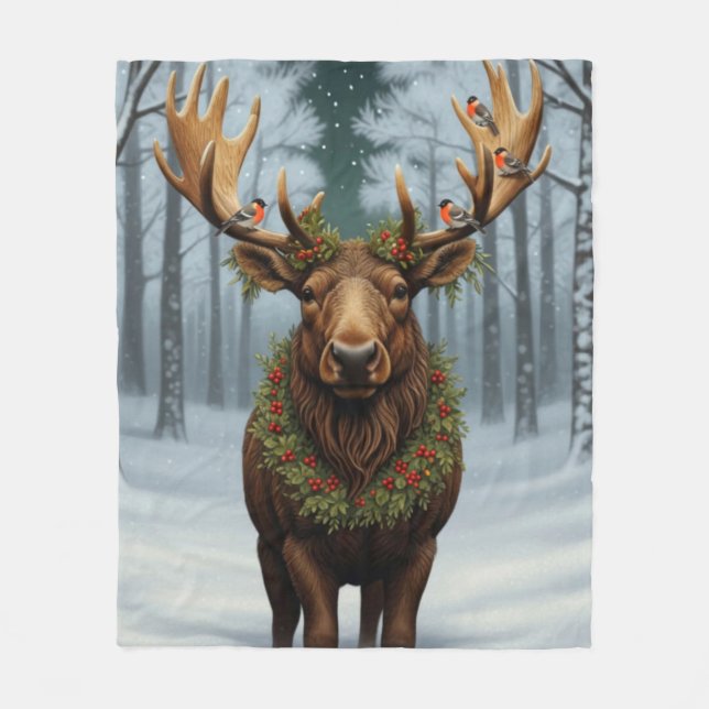 Manta Polar Rustic Christmas moose winter woodland forest  (Anverso)