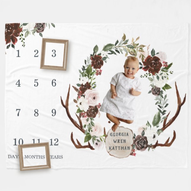 Manta Polar Rustic Country Floral Baby Milestone Blanket (Subido por el creador)