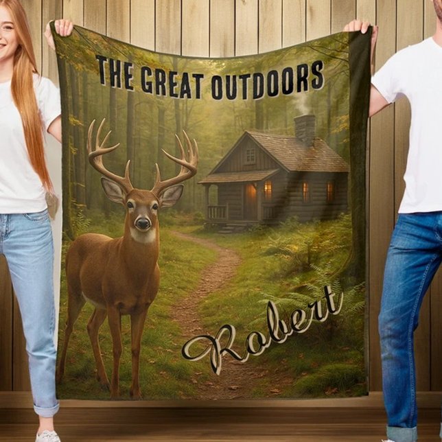Manta Polar Rustic Deer Hunting Cabin Forest Signature Name (Subido por el creador)