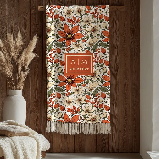 Manta Polar Rustic Fall Floral Copper Terracotta Olive Blanket (Rustic Fall Flowers Copper Terracotta Olive Blanket

)