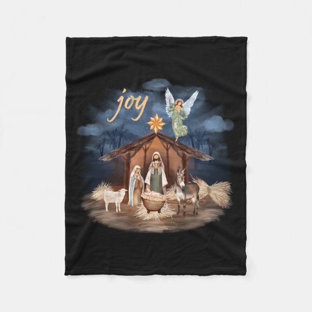 Manta Polar Rustic Farmhouse Christmas Joy Nativity  (Anverso)