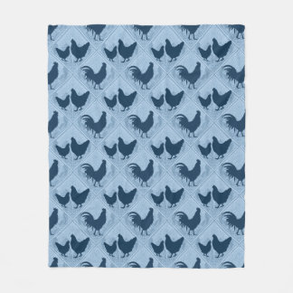 Manta Polar Rustic Farmhouse Hen Pattern – In Blue 