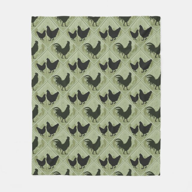 Manta Polar Rustic Farmhouse Hen Pattern – In Green (Anverso)