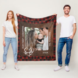 Manta Polar Rustic Farmhouse Leather & Plaid Christmas Family