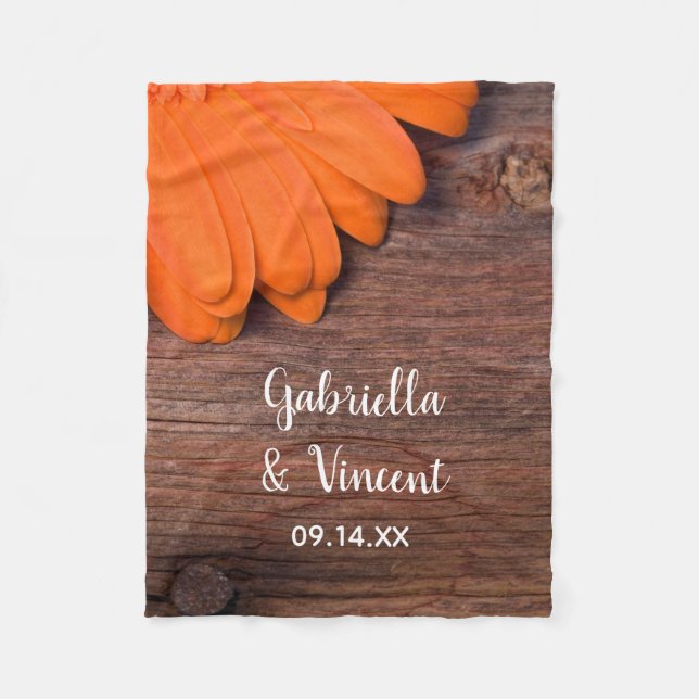 Manta Polar Rustic Orange Daisy Country Wedding (Anverso)
