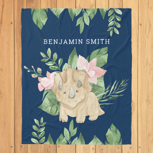 Manta Polar Rústica acuarela jungla Triceratops Cute Dinosauri