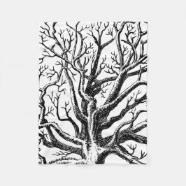 Manta Polar Rústicas ramas de árboles abstractos en blanco y n