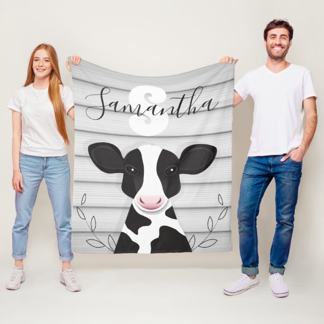 Manta Polar Rústico de animales de madera de monograma de vaca (In situ)