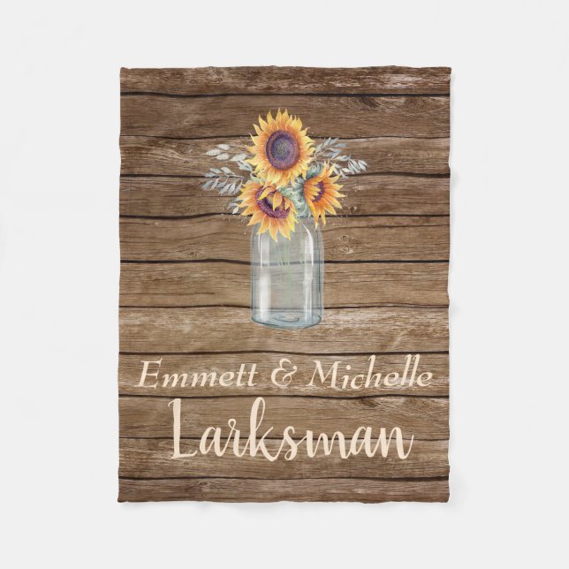 Manta Polar Rústico País Girasol Mason Jar Floral Barnyard (Anverso)