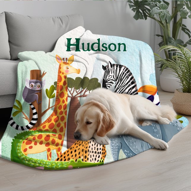 Manta Polar Safari animals jungle birthday watercolor kid (Subido por el creador)