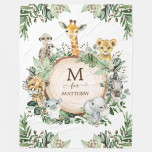 Manta Polar Safari Botánico Rustico Animales Salvajes Niño