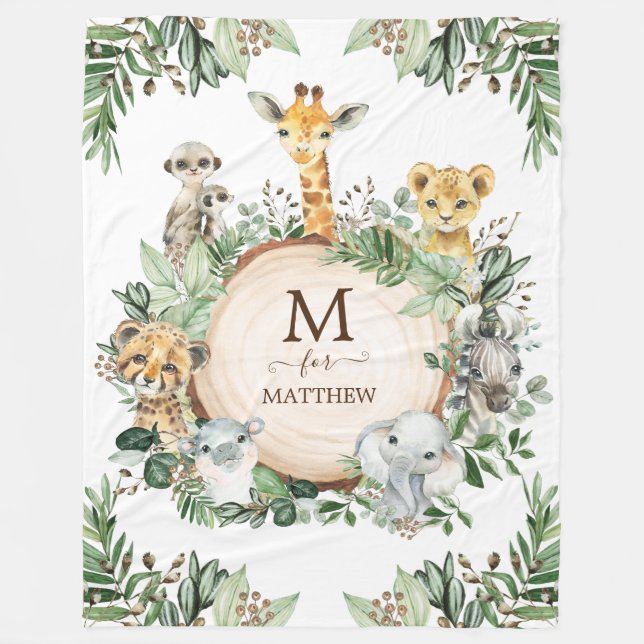 Manta Polar Safari Botánico Rustico Animales Salvajes Niño (Anverso)