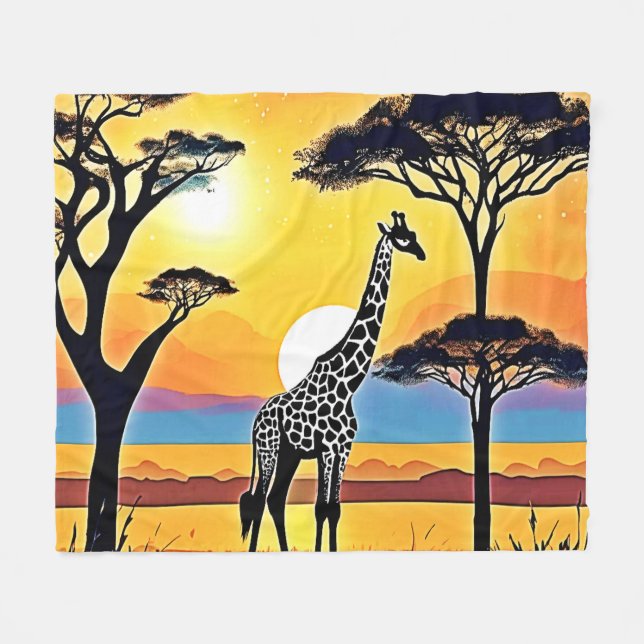 Manta Polar Safari Sunset: Giraffe's Embrace (Frente (Horizontal))