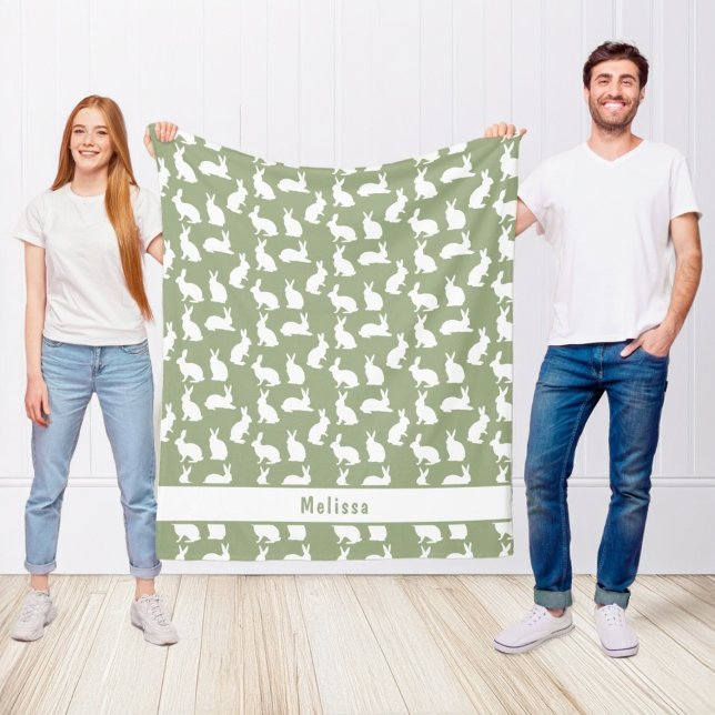 Manta Polar Sage Green And White Bunny Pattern And Name Easter (Subido por el creador)