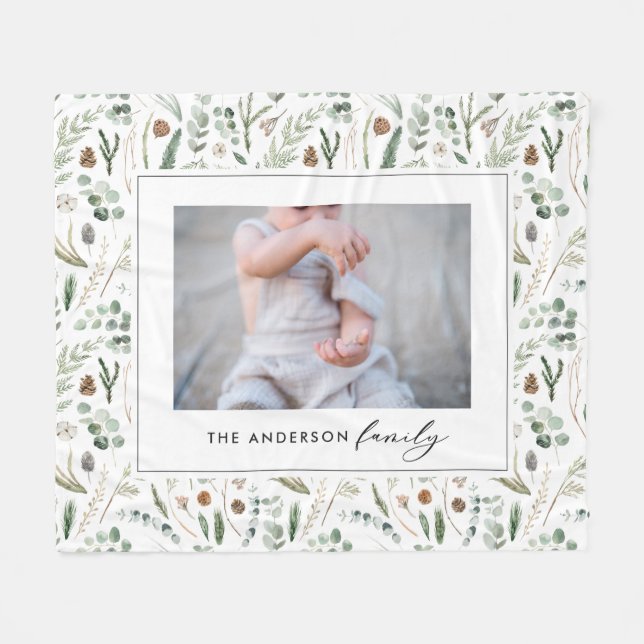 Manta Polar Sage green botanica elegante y moderna foto famili (Frente (Horizontal))