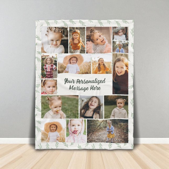 Manta Polar Sage Green Botanical 16 Photo Collage  (Subido por el creador)