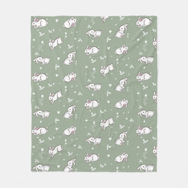 Manta Polar Sage Green Bunny Patteree Fleece Blanket (Anverso)