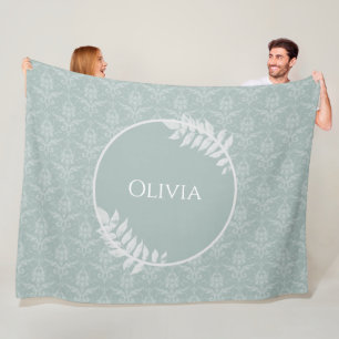 Manta Polar Sage Green Elegant Damask Personalizado