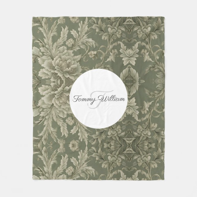 Manta Polar Sage Green Flora Elegante Sherpa Blanket (Anverso)