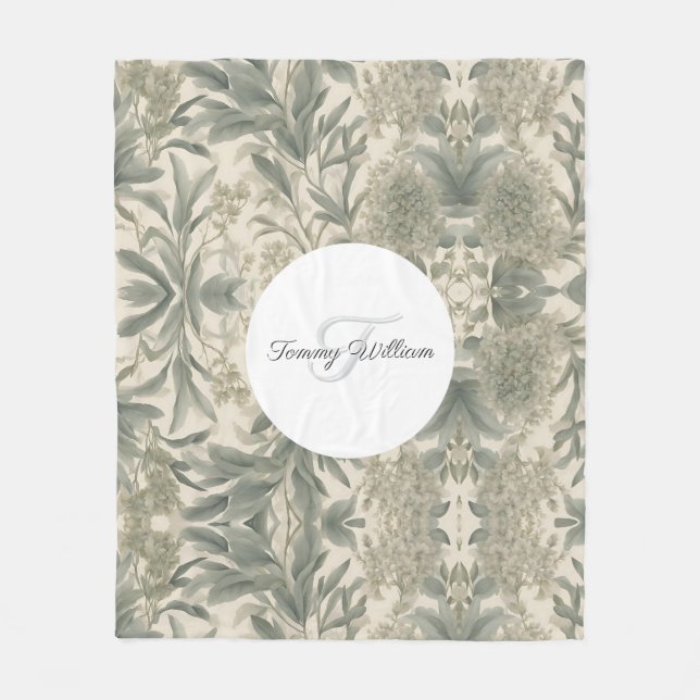 Manta Polar Sage Green Floral Elegante (Anverso)