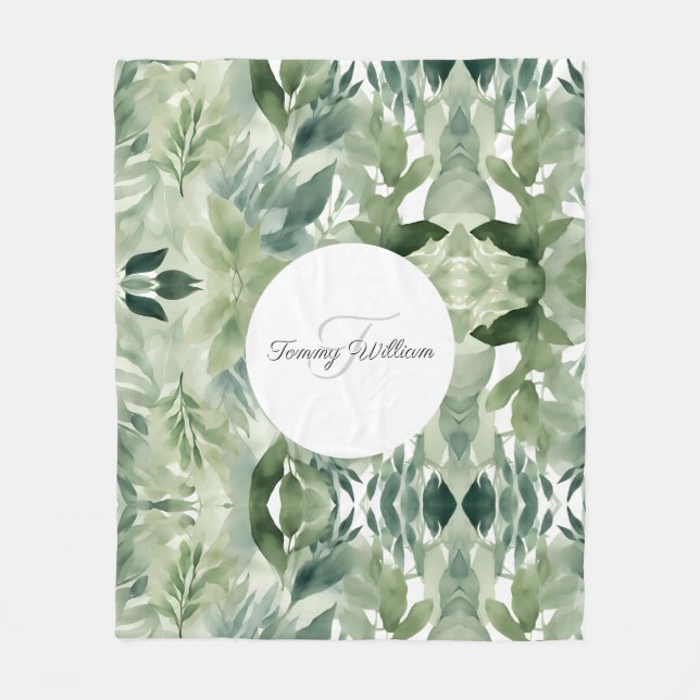 Manta Polar Sage Green Floral Elegante (Anverso)