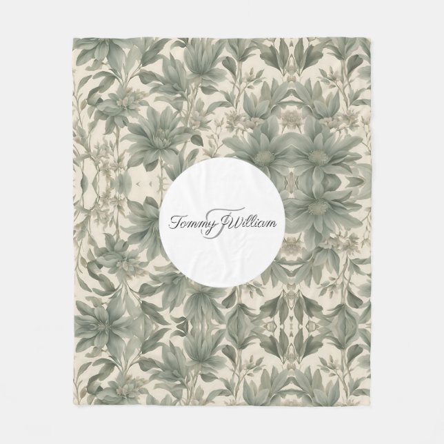 Manta Polar Sage Green Floral Elegante (Anverso)