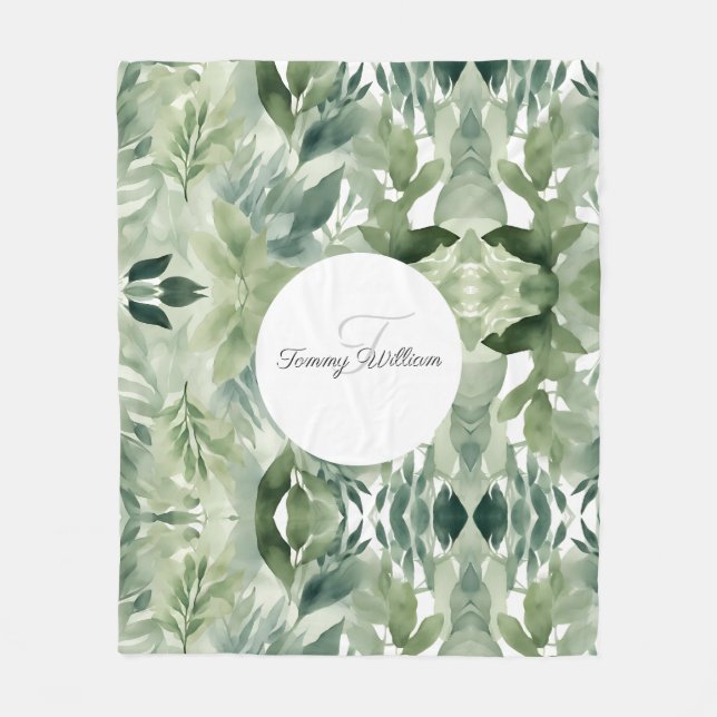 Manta Polar Sage Green Floral Elegante (Anverso)