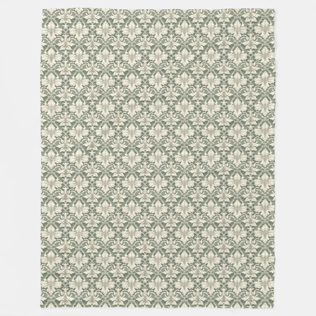 Manta Polar Sage Green & Ivory Damask Pattern Fleece Blanket (Anverso)