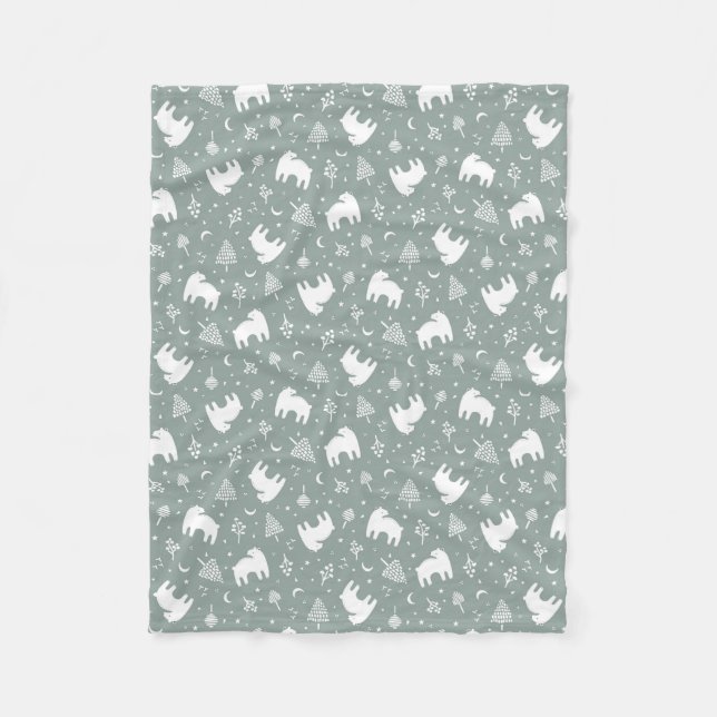 Manta Polar Sage Green Woodland Baby Bears (Anverso)