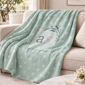 Manta Polar Sage Polka Dot Monogram Throw Elegant Wedding Gift