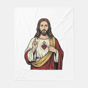 Manta Polar Sagrado Corazón Jesús Grabado Antiguo Arte Vectori
