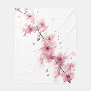 Manta Polar Sakura Floral Acuarela Boho de Flor de Cerezo Rosa