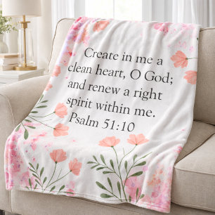 Manta Polar Salmo 51:10 Crea En Mí Floral Rosa Cristiano