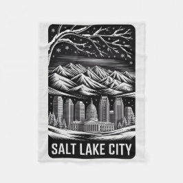 Manta Polar Salt Lake City Skyline Black and White Woodcut 