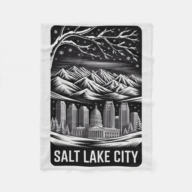 Manta Polar Salt Lake City Skyline Black and White Woodcut  (Anverso)