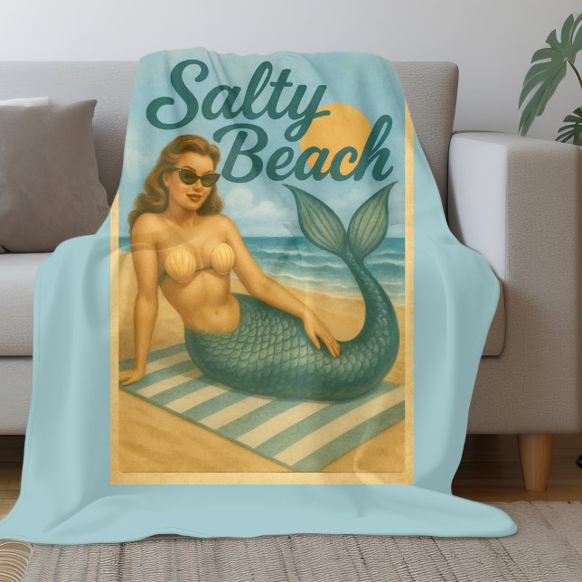Manta Polar Salty Beach Retro Pin-Up Mermaid Art Funny Coastal (Subido por el creador)