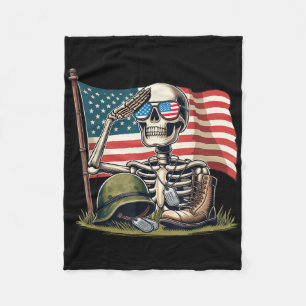 Manta Polar Saludo Skeleton American Flag Memorial Day 4º
