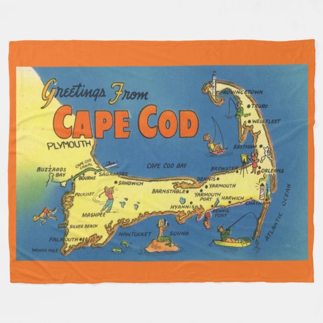 Manta Polar Saludos desde el mapa de Cape Cod (Frente (Horizontal))