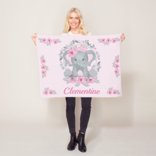 Manta Polar Salvaje Safari Pink Floral Baby Elephant Nursery