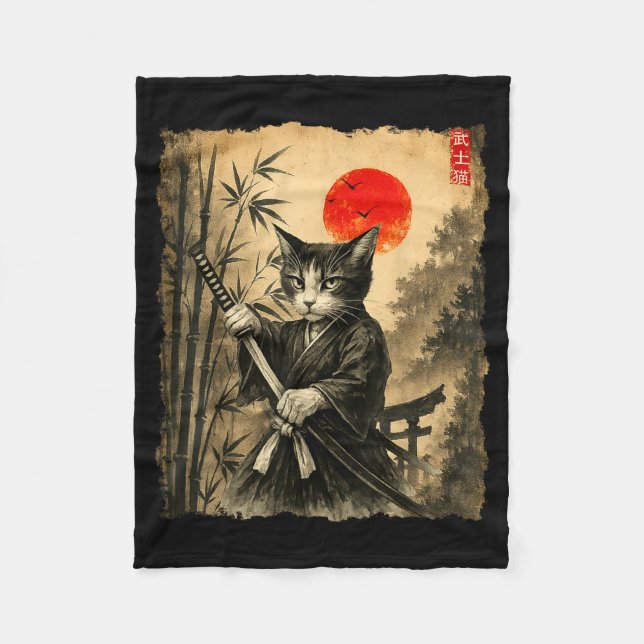 Manta Polar Samurai Cat Japanese Art Men Boys Funny Graphic Te (Anverso)