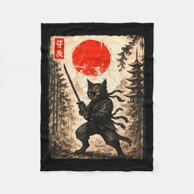 Manta Polar Samurai Cat Japanese Mens Boys Kids Graphic Anime  (Anverso)